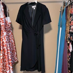 Dark navy short sleeve faux wrap dress